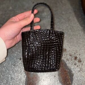 Elegant Black/Brown Crocodile-Embossed Women's MINI Handbag